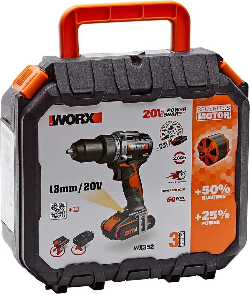 WORX belaidis smūginis gręžtuvas 20 V, 60 Nm, bešepetėlinis variklis, 2 greičiai, WX352