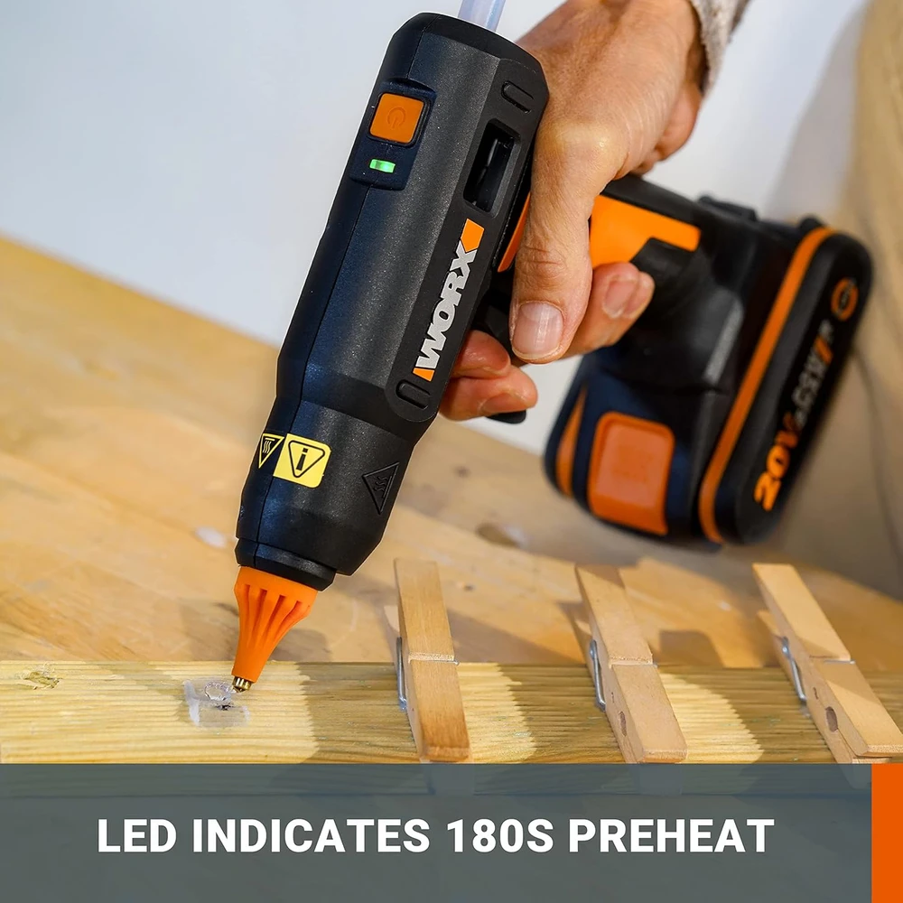 WORX karštų klijų pistoletas 18 V (20 V MAX), 60 W, PowerShare, 200°C, WX045.9