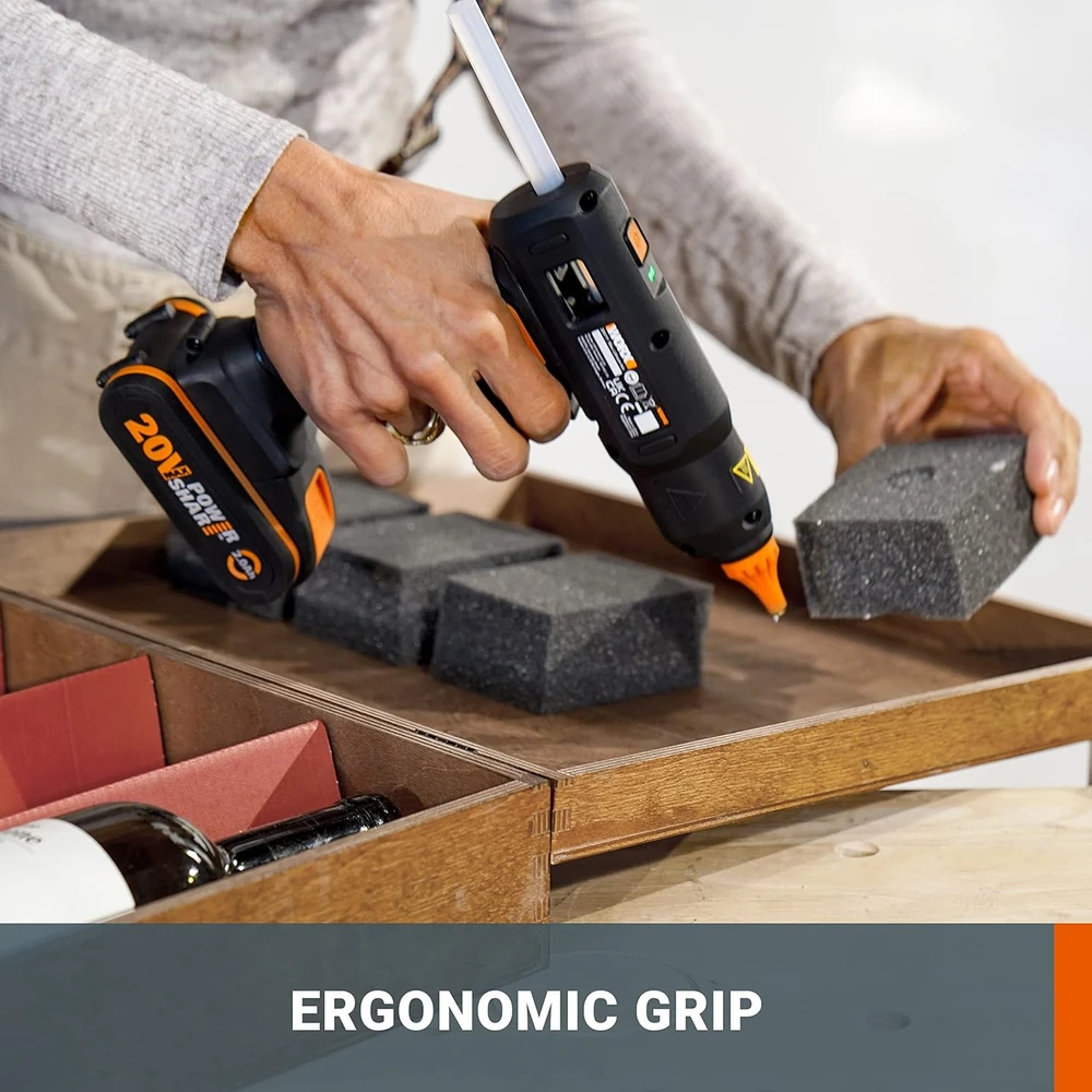 WORX karštų klijų pistoletas 18 V (20 V MAX), 60 W, PowerShare, 200°C, WX045.9