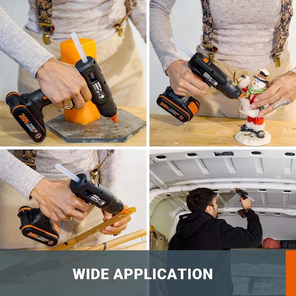 WORX karštų klijų pistoletas 18 V (20 V MAX), 60 W, PowerShare, 200°C, WX045.9