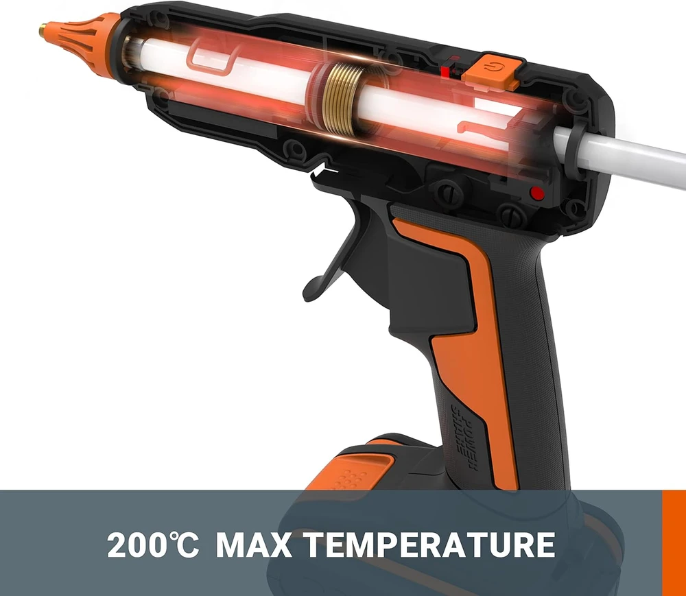 WORX karštų klijų pistoletas 18 V (20 V MAX), 60 W, PowerShare, 200°C, WX045.9