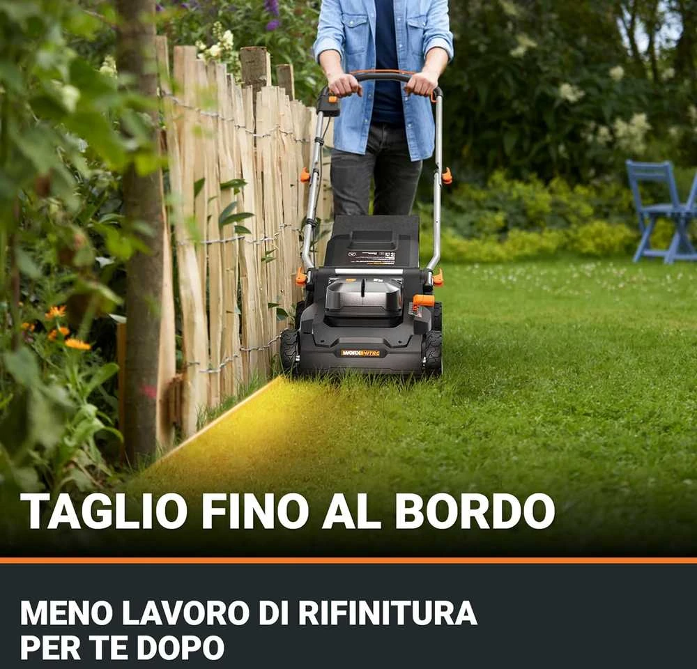 WORX Nitro akumuliatorinė vejapjovė, 37 cm pjovimo plotis, 40 l talpa, WG737E