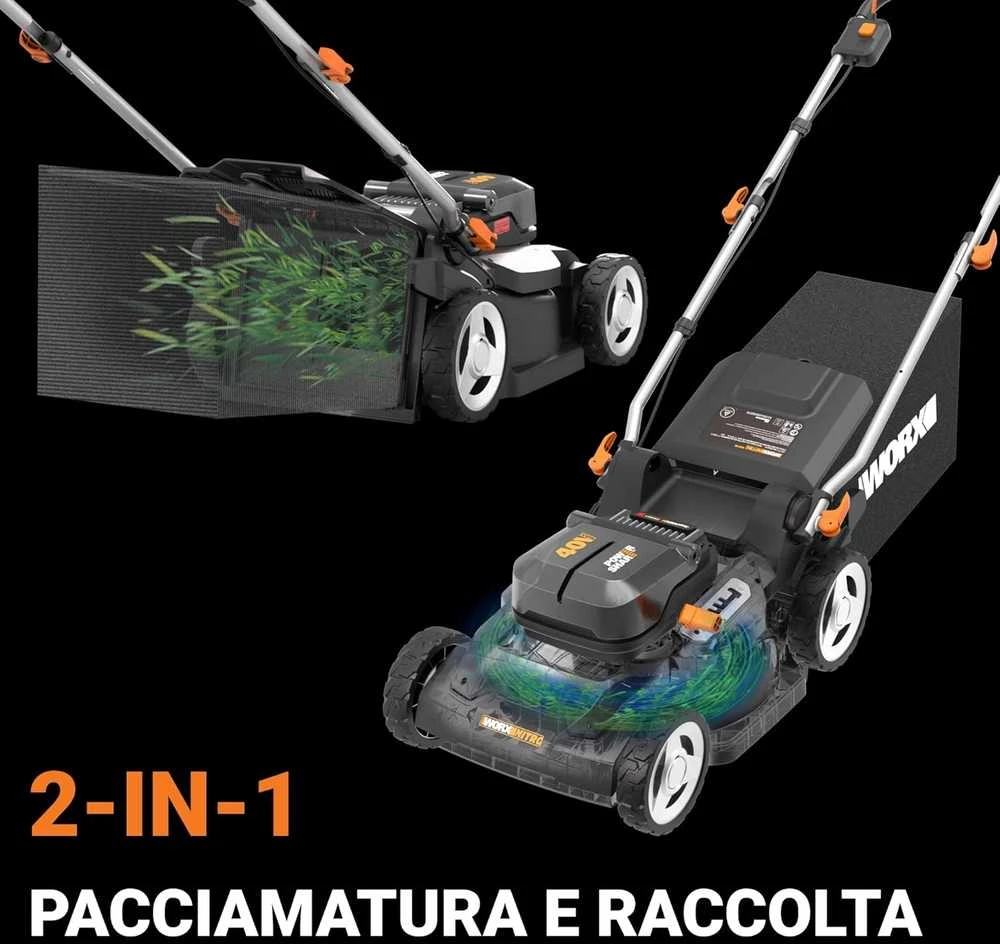 WORX Nitro akumuliatorinė vejapjovė, 37 cm pjovimo plotis, 40 l talpa, WG737E