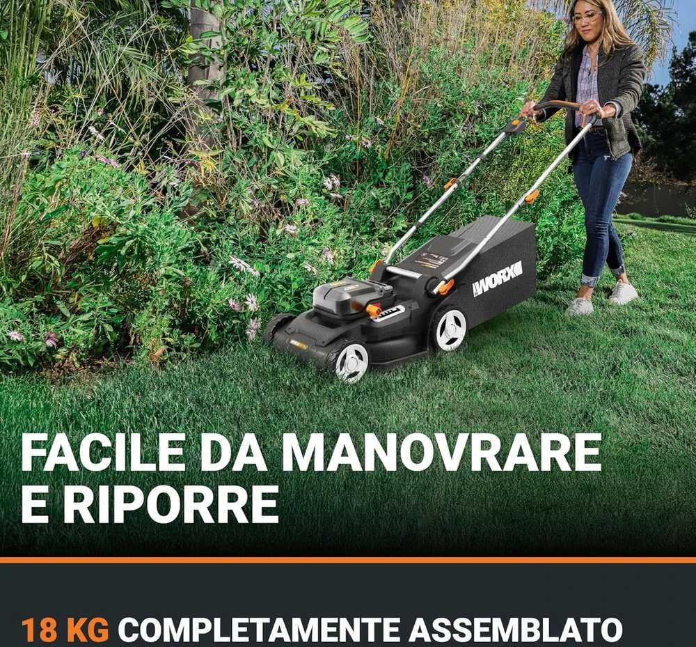 WORX Nitro akumuliatorinė vejapjovė, 37 cm pjovimo plotis, 40 l talpa, WG737E