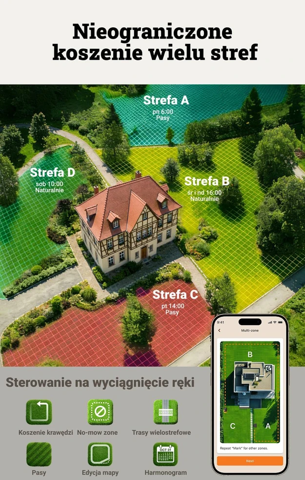 WORX vejapjovės robotas 2WD, be ribinio laido, 1200 m², AI kliūčių atpažinimas, WR312E