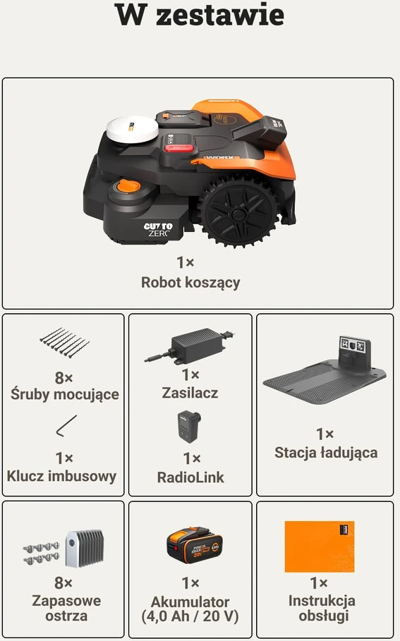 WORX vejapjovės robotas 2WD, be ribinio laido, 1200 m², AI kliūčių atpažinimas, WR312E