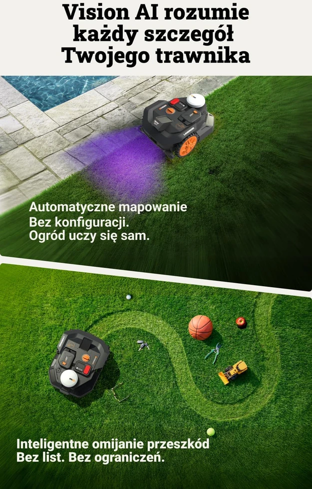 WORX vejapjovės robotas Landroid Vision Cloud 2WD, AI kliūčių atpažinimas, plotams iki 400 m², WR304E