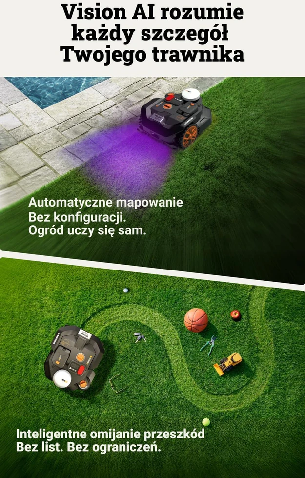 WORX vejapjovės robotas Landroid Vision Cloud WR306E 2WD, AI kliūčių atpažinimas, RTK navigacija