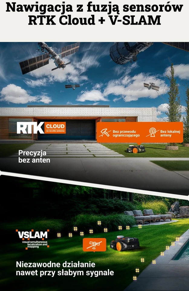WORX vejapjovės robotas Landroid Vision Cloud WR306E 2WD, AI kliūčių atpažinimas, RTK navigacija