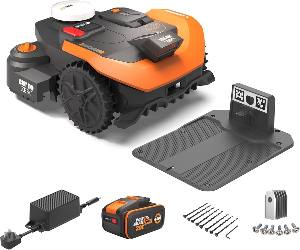 WORX vejapjovės robotas Vision Cloud 2WD su garažu, RTK navigacija, valdymas programėle, be ribinio laido, 1200 m²