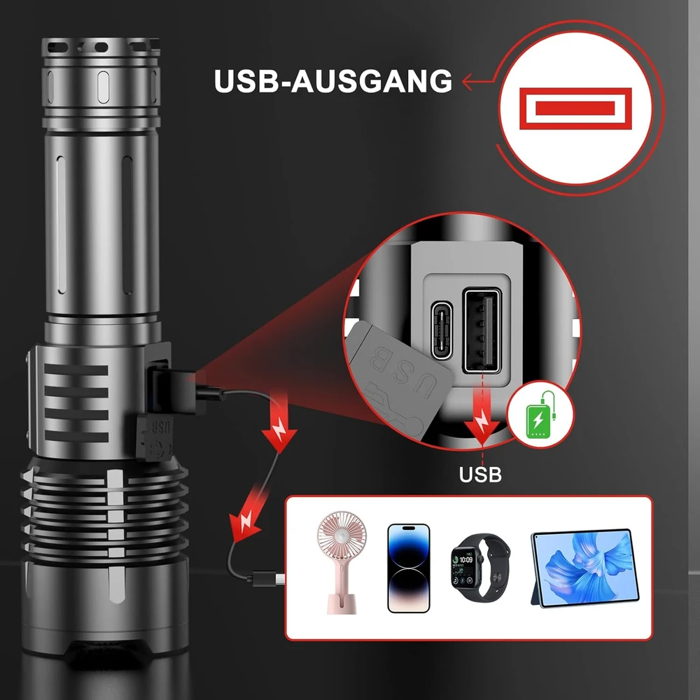 WOWNIGHT LED taktinė prožektorius, 1000000 lm, IPX6, USB-C įkrovimas, WOWNIGHT-W19-DE-HY