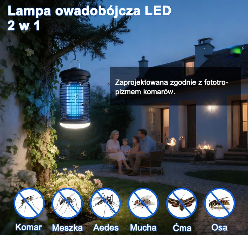 WUEAOA vabzdžių naikinimo lempa 15 W UV, 4200 V, LED, IPX4, KN-02/05