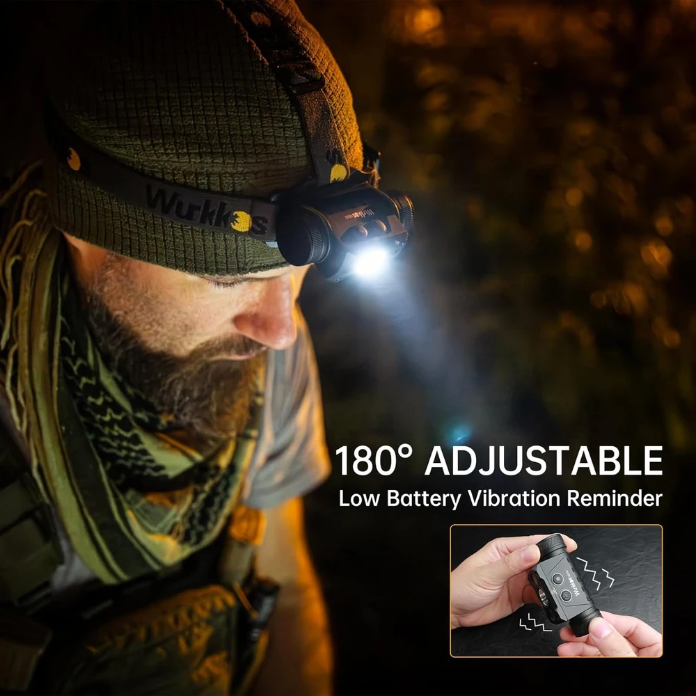 Wurkkos LED galvos žibintas, 4000 lm, įkraunamas, IP67, magnetinis, HD50