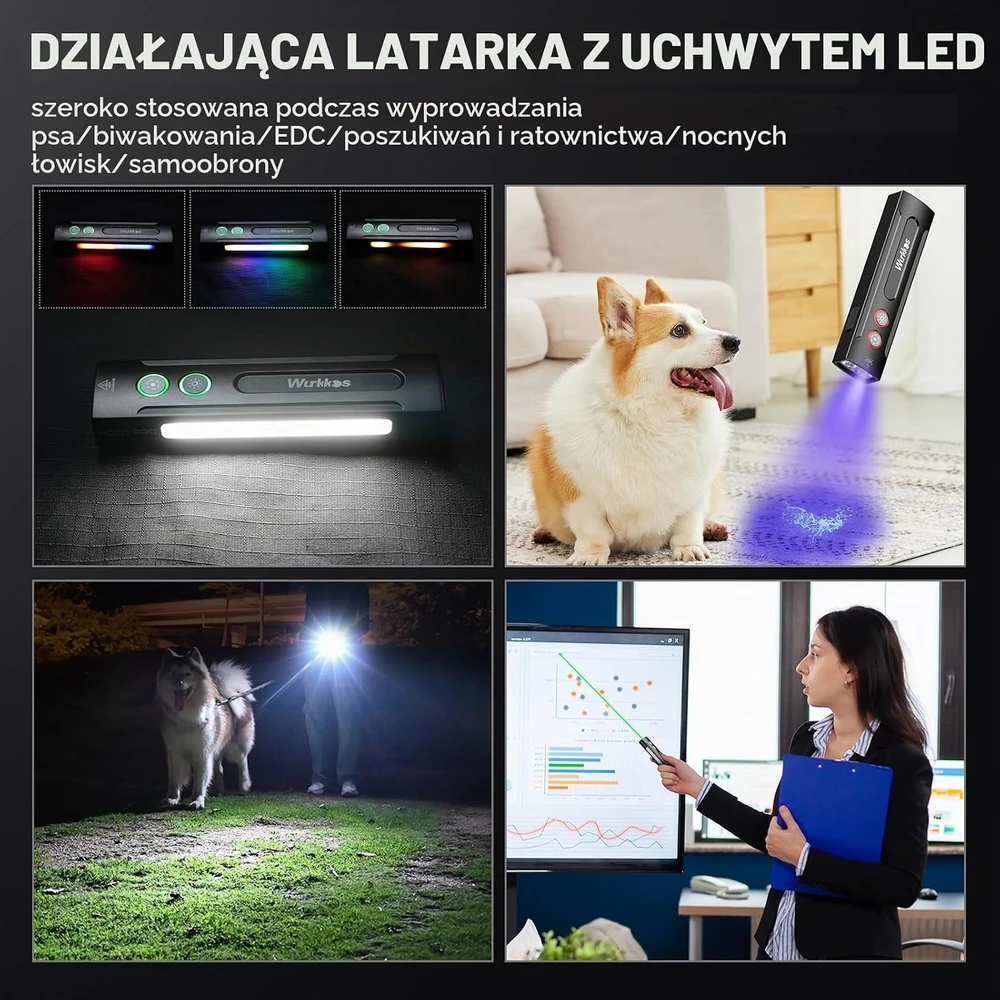 Wurkkos LED rankinis žibintuvėlis HD01 PRO, 1200 lm, UV 365 nm, RGB, įkraunamas