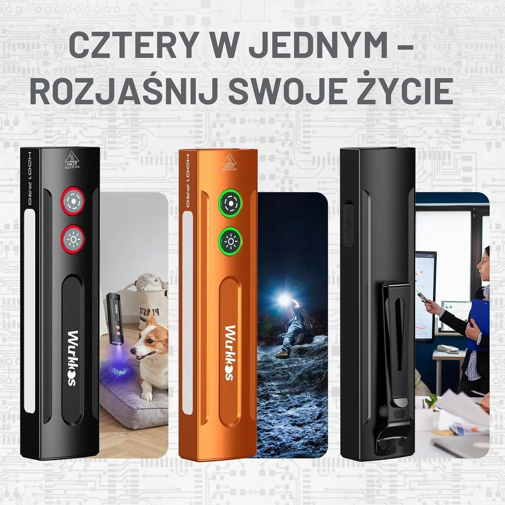 Wurkkos LED rankinis žibintuvėlis HD01 PRO, 1200 lm, UV 365 nm, RGB, įkraunamas