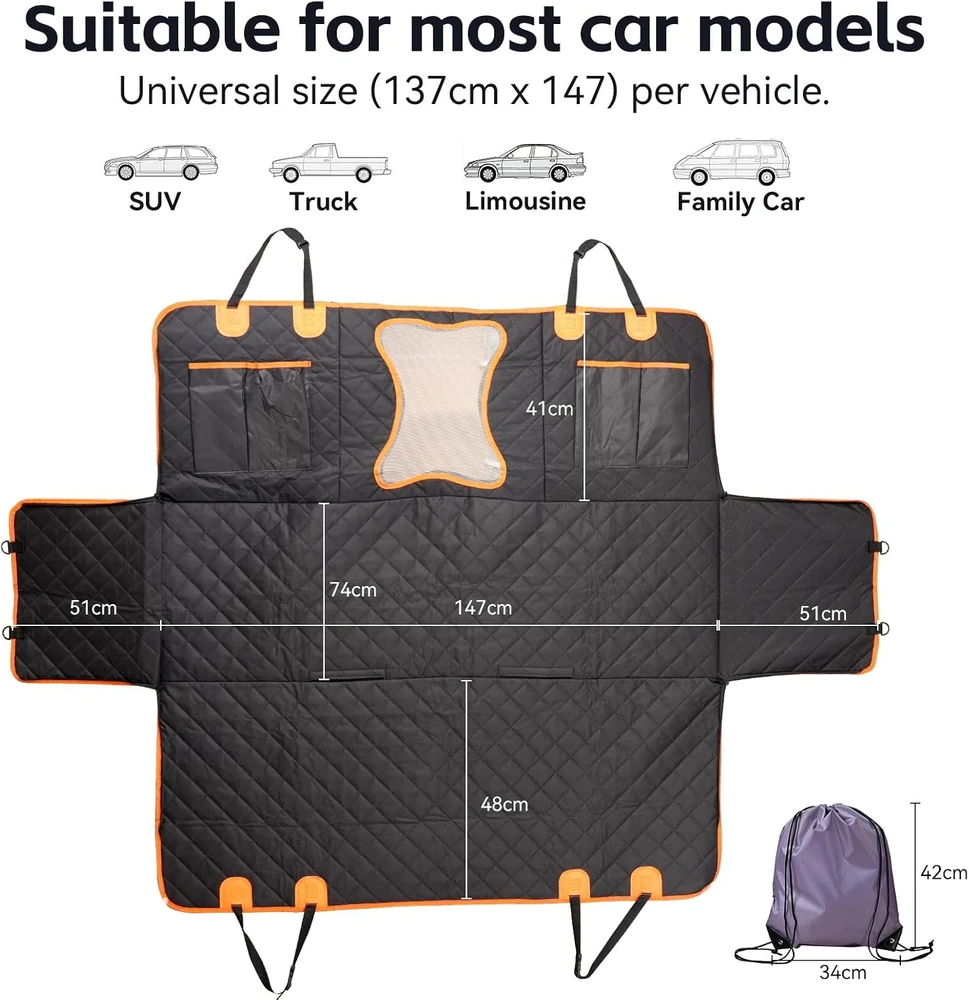 WUSUPU vandeniui atsparus automobilio galinės sėdynės užtiesalas šuniui 137 × 147 cm WU-CWQCZD