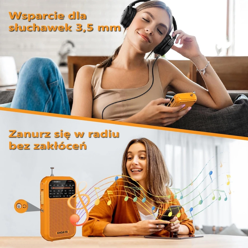 XHDATA nešiojamas retro stiliaus radijo imtuvas FM/MW/SW, baterinis, ausinių įėjimas, D220
