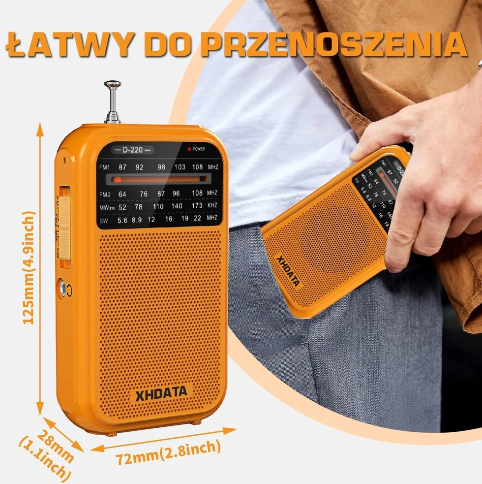 XHDATA nešiojamas retro stiliaus radijo imtuvas FM/MW/SW, baterinis, ausinių įėjimas, D220