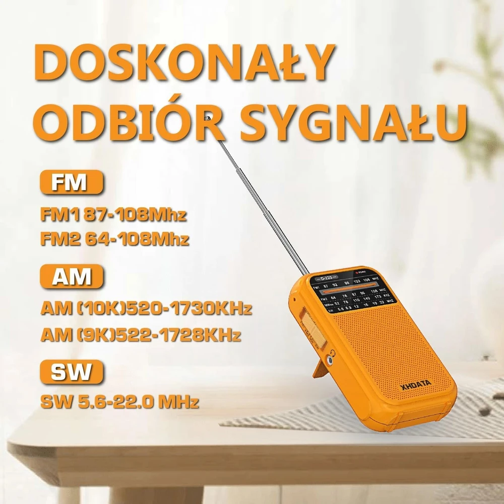 XHDATA nešiojamas retro stiliaus radijo imtuvas FM/MW/SW, baterinis, ausinių įėjimas, D220