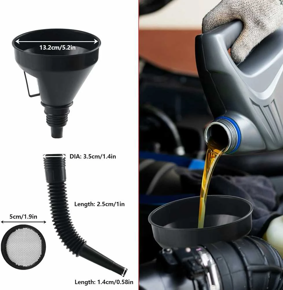 XhjzgcTech automobilių piltuvėlių rinkinys su filtru ir lanksčiais antgaliais, plastikinis