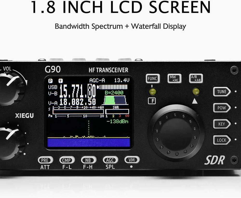 Xiegu trumpųjų bangų radijo siųstuvas-imtuvas G90, 20 W galia, nuimamas ekranas, 100 kHz–90 MHz