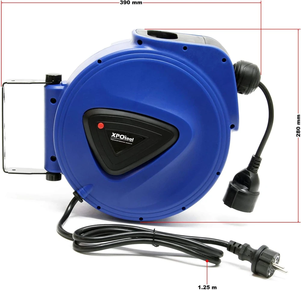 XPOtool automatinis kabelio būgnas 20 m, 1000/2300 W su 180° sieniniu laikikliu 62692