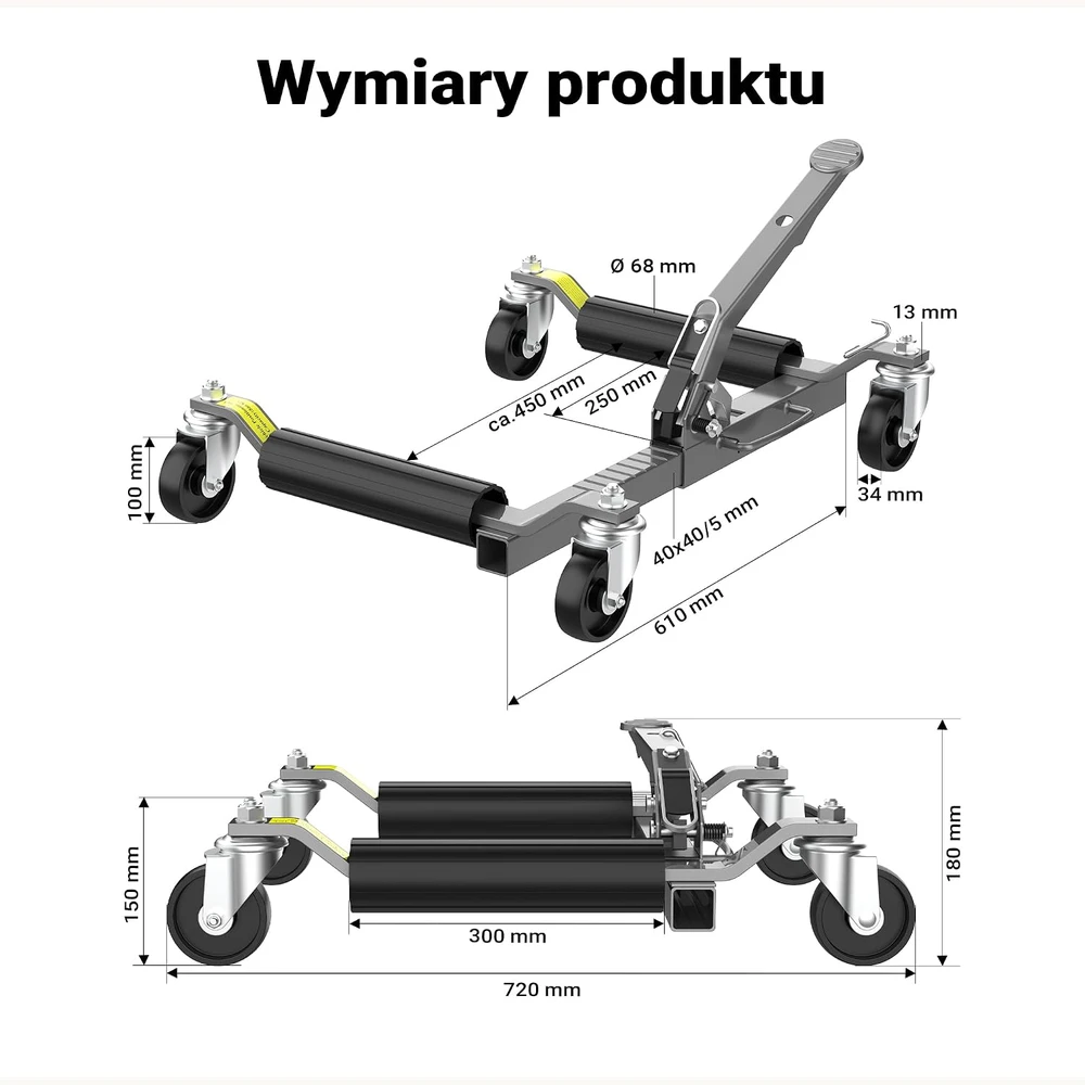 XPOtool automobilių ratų manevravimo vežimėliai, 2 vnt., iki 566 kg, 63896