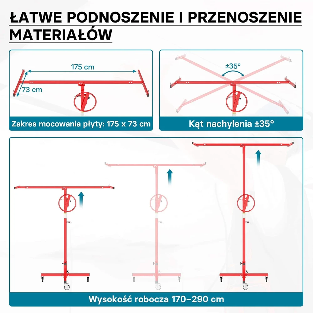 XPOtool gipso kartono plokščių keltuvas iki 40 kg, 170–290 cm, modelis 63249