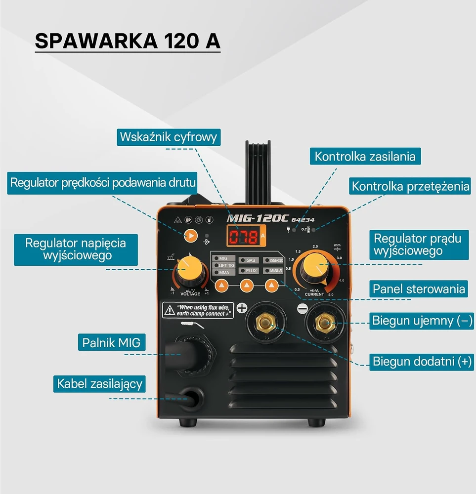 XPOtool skaitmeninis inverterinis suvirinimo aparatas 120 A MIG, MMA, FCAW ir TIG 64234