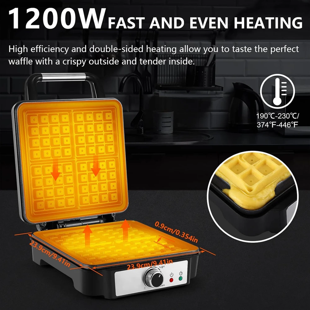 Sumuštinių keptuvas YASHE belgiškų vaflių keptuvė 1200 W, 4 vafliams, 5 skrudinimo lygiai SW-2130M