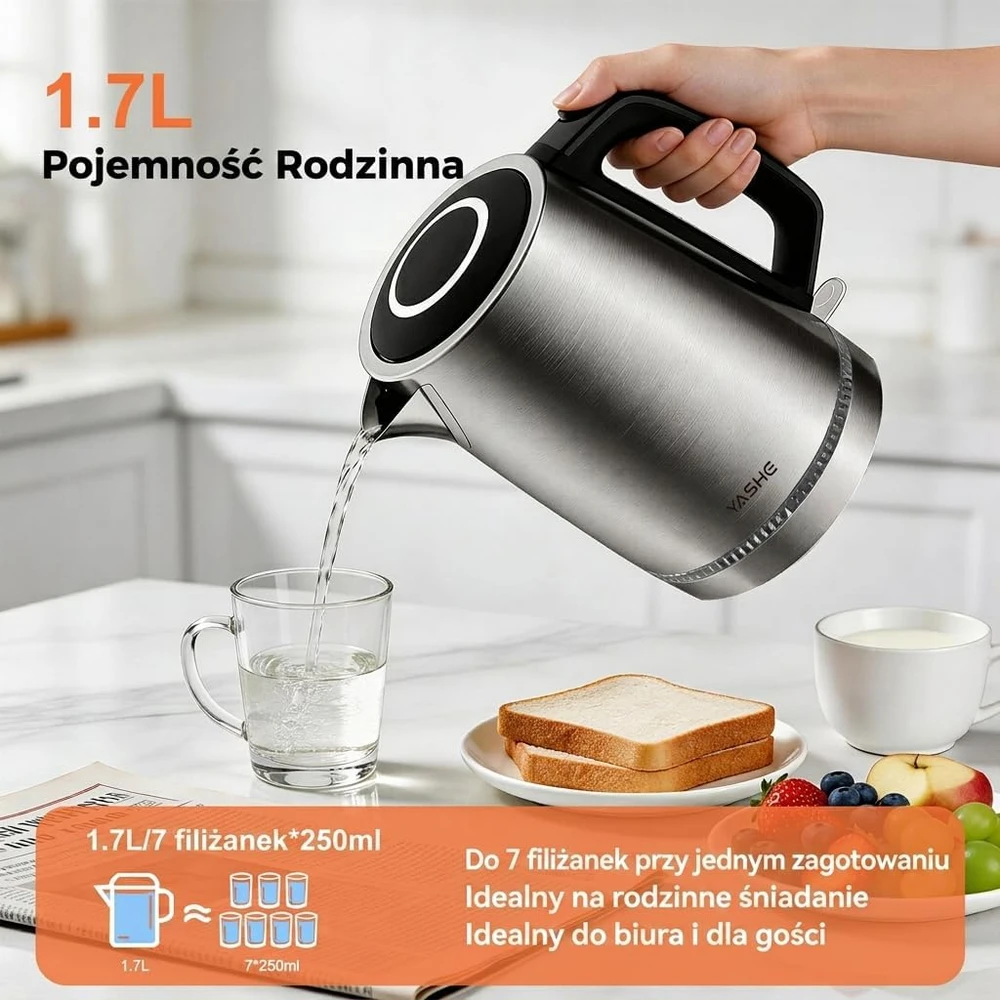 YASHE elektrinis virdulys iš nerūdijančio plieno 1,7 l 2200 W FK-1907