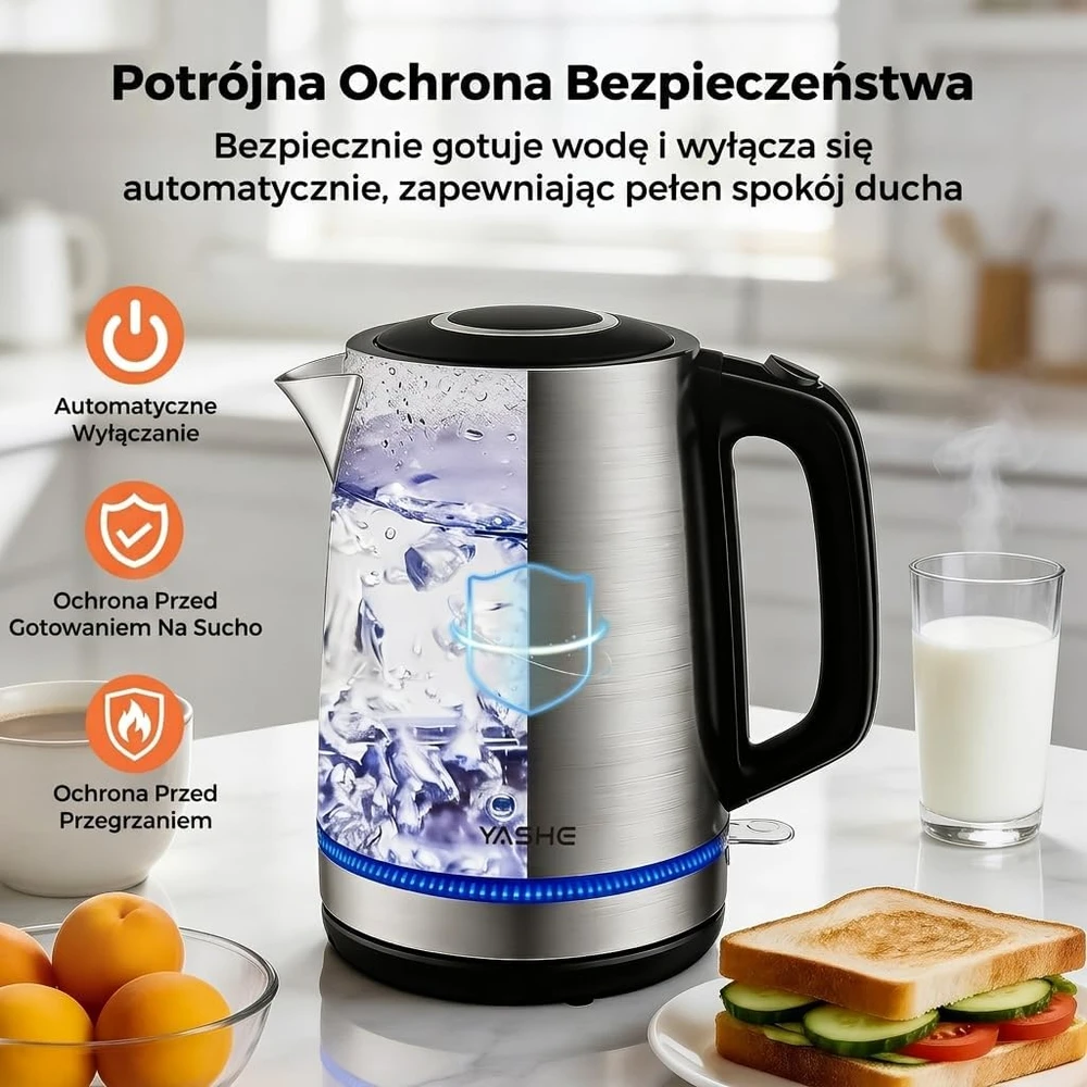 YASHE elektrinis virdulys iš nerūdijančio plieno 1,7 l 2200 W FK-1907