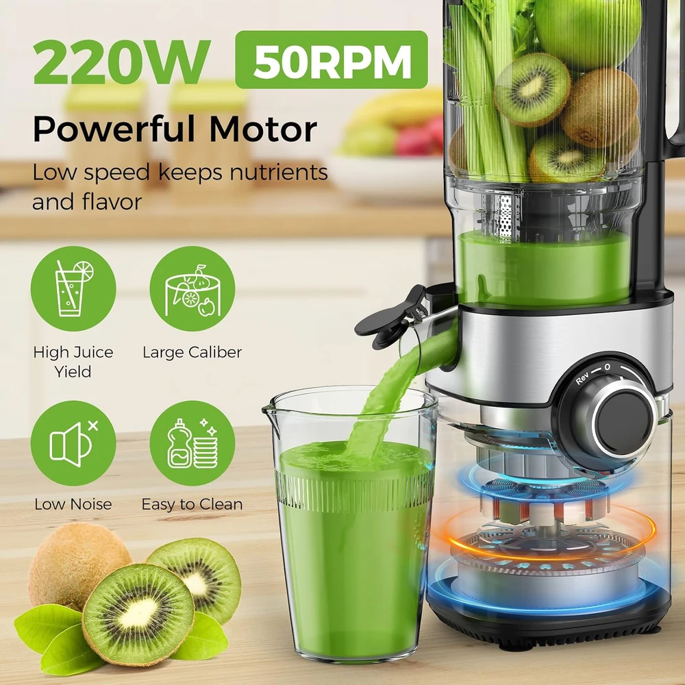 YASHE lėtaeigė sulčiaspaudė 200 W, 1,3 l, 12,7 cm anga ZM1910B