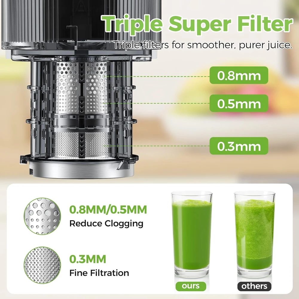 YASHE lėtaeigė sulčiaspaudė 200 W, 1,3 l, 12,7 cm anga ZM1910B