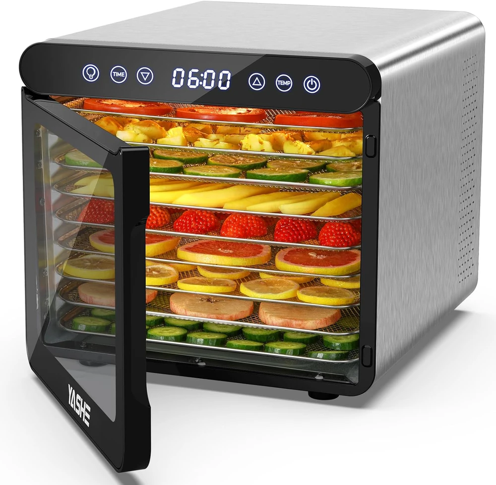 YASHE maisto džiovyklė su nerūdijančio plieno korpusu, 9 padėklai, skaitmeninis valdymas, 800 W, M21012