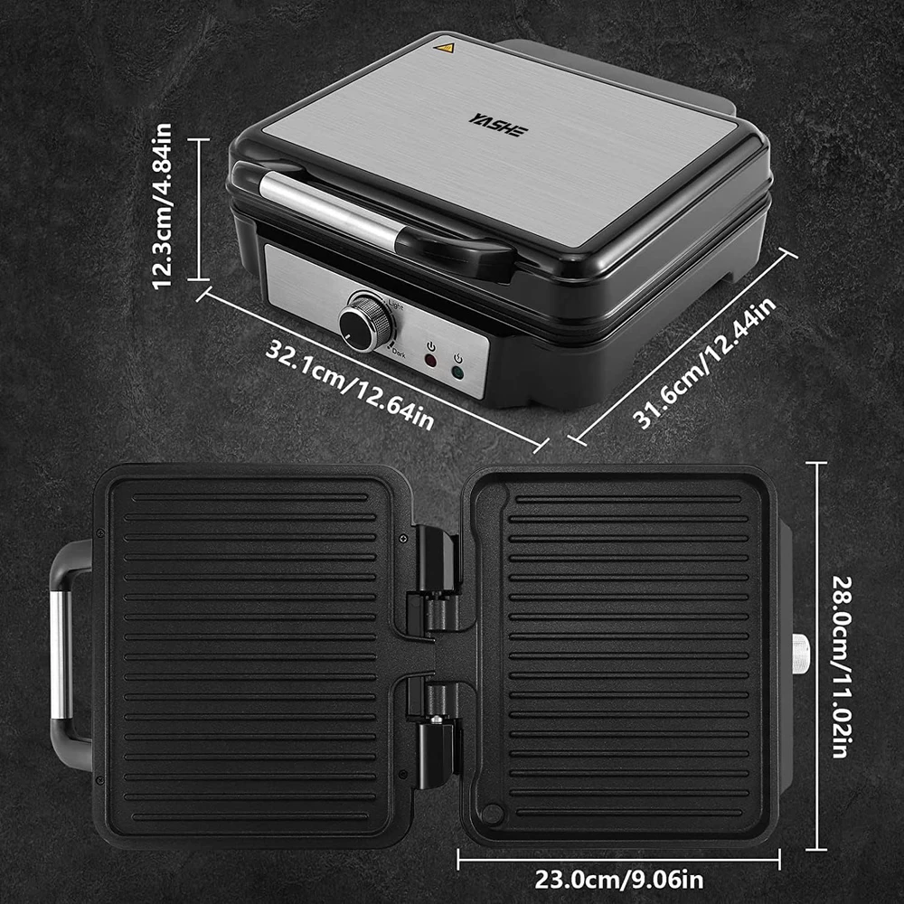YASHE Panini kontaktinis grilis 1800 W, 210–250 °C, atidaromas 180°, SW-3018