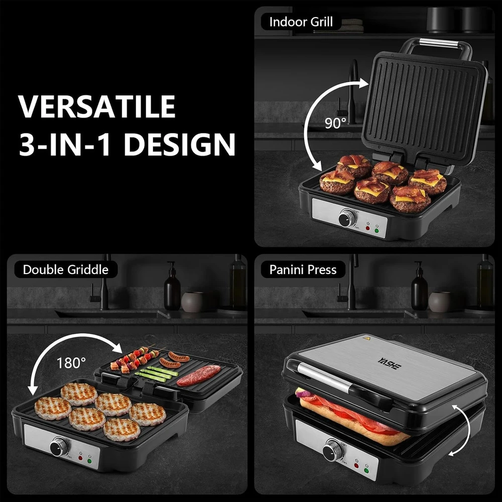 YASHE Panini kontaktinis grilis 1800 W, 210–250 °C, atidaromas 180°, SW-3018