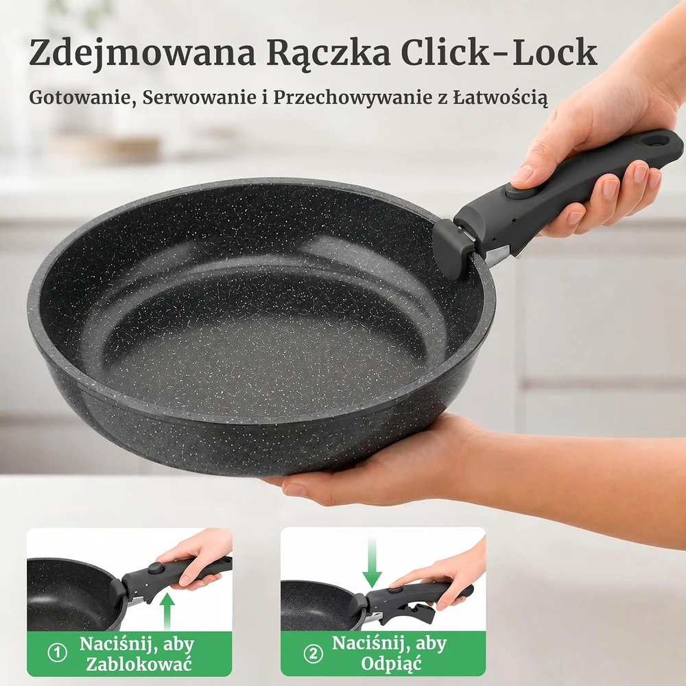 YASHE puodų ir keptuvių rinkinys, 21 dalių, indukcijai, su nuimamomis rankenomis BZD-DC02GG