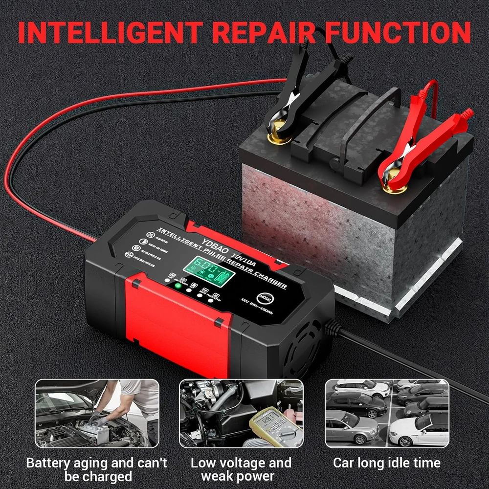 YDBAO automobilinis akumuliatorių įkroviklis 12 V 10 A LiFePO4 AGM GEL 9185