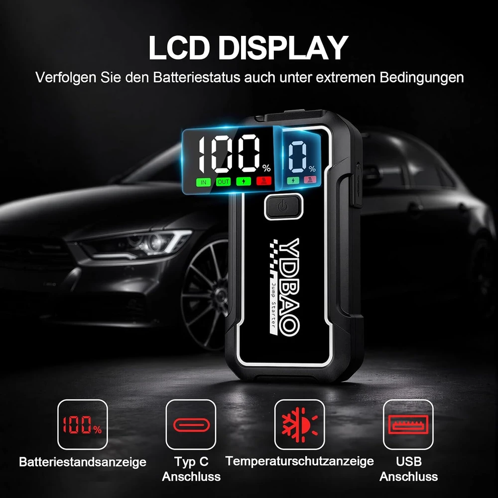 YDBAO automobilinis paleidimo įrenginys benzino ir dyzeliniams varikliams 10000 A 9188DE