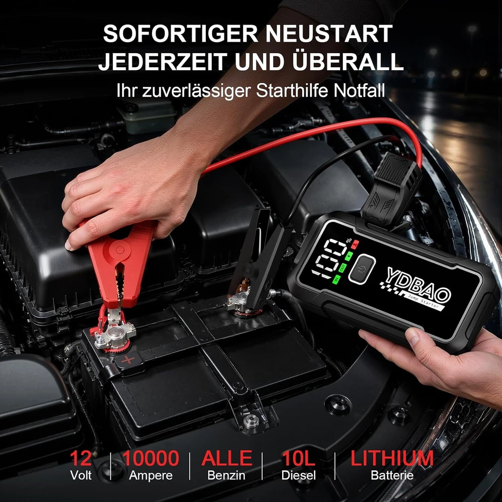 YDBAO automobilinis paleidimo įrenginys benzino ir dyzeliniams varikliams 10000 A 9188DE