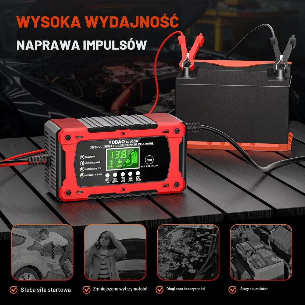 YDBAO automobilinių akumuliatorių įkroviklis 12 V 10 A LiFePO4 AGM GEL 9184