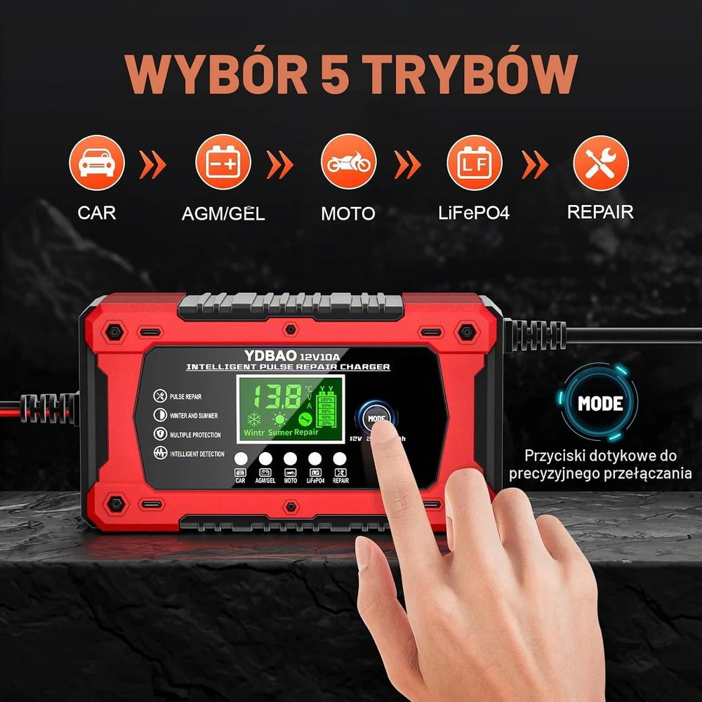 YDBAO automobilinių akumuliatorių įkroviklis 12 V 10 A LiFePO4 AGM GEL 9184