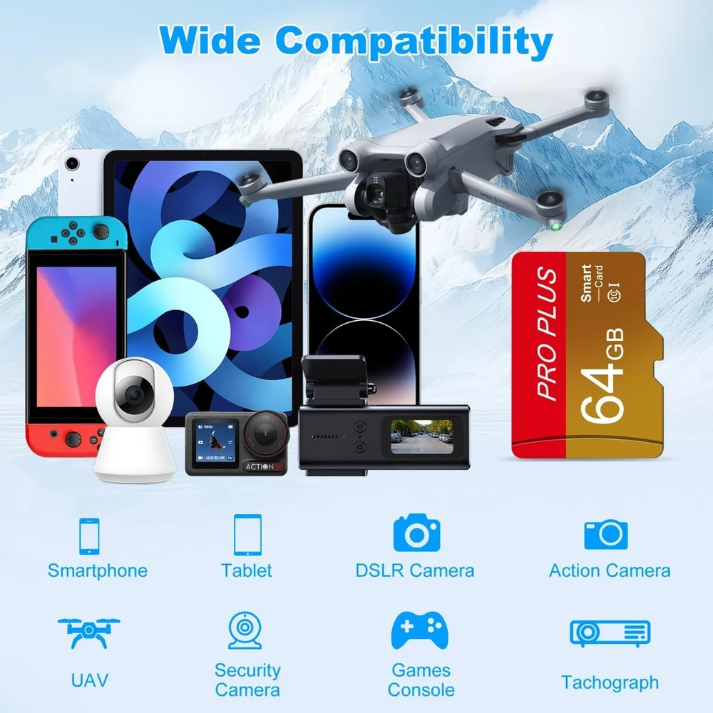 Yeecka Micro SD atminties kortelės 64 GB, UHS-I C10 A1, su adapteriais, 2 vnt. B0FH8XR7MQ