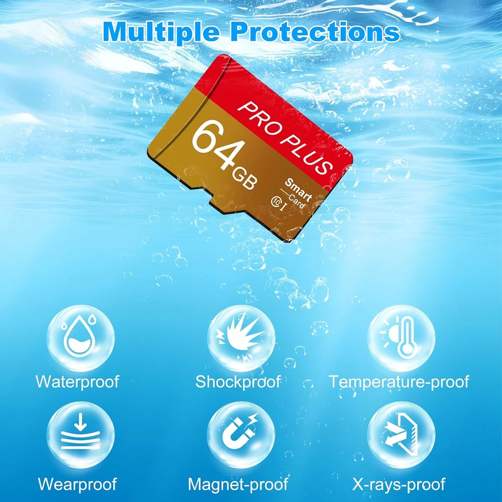 Yeecka Micro SD atminties kortelės 64 GB, UHS-I C10 A1, su adapteriais, 2 vnt. B0FH8XR7MQ