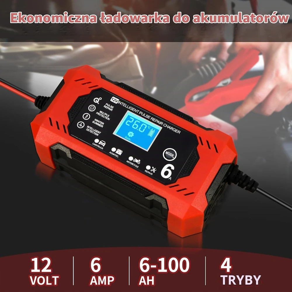 YIIFELL akumuliatorių įkroviklis 12 V 6 A su LCD ekranu