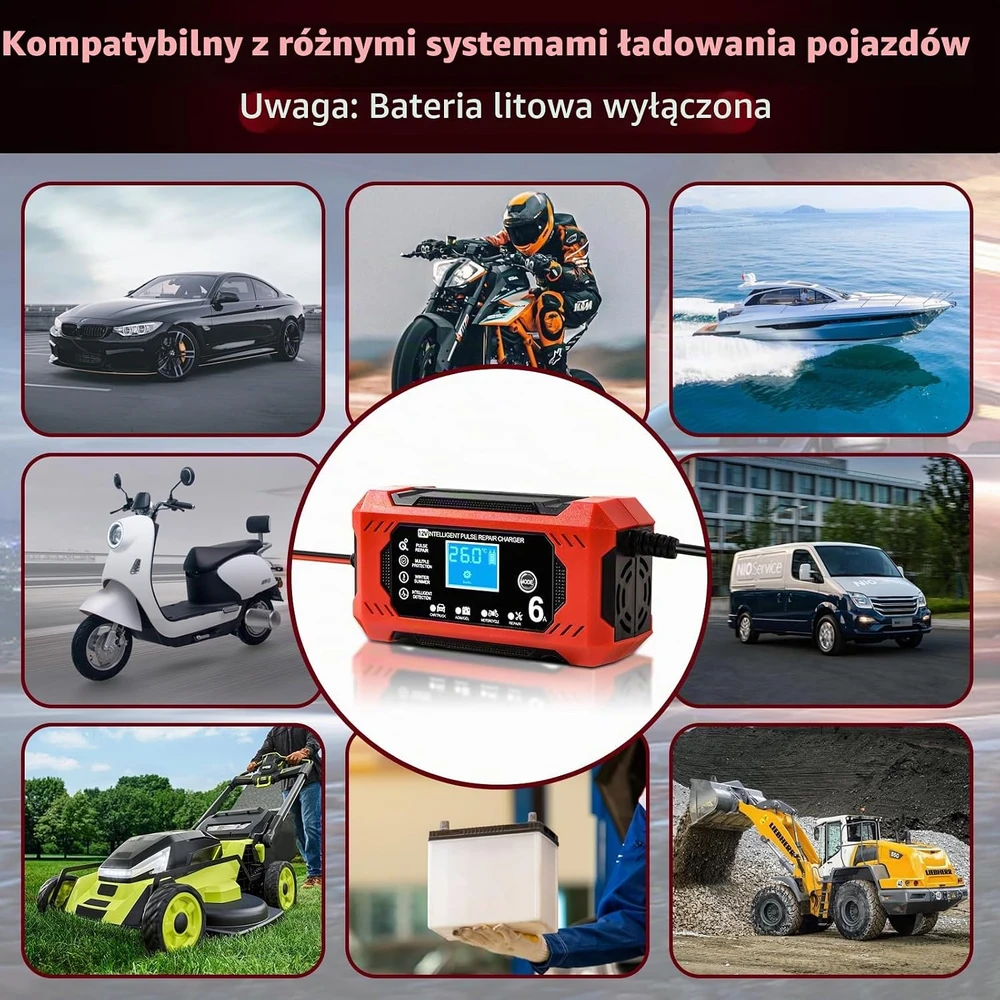 YIIFELL akumuliatorių įkroviklis 12 V 6 A su LCD ekranu