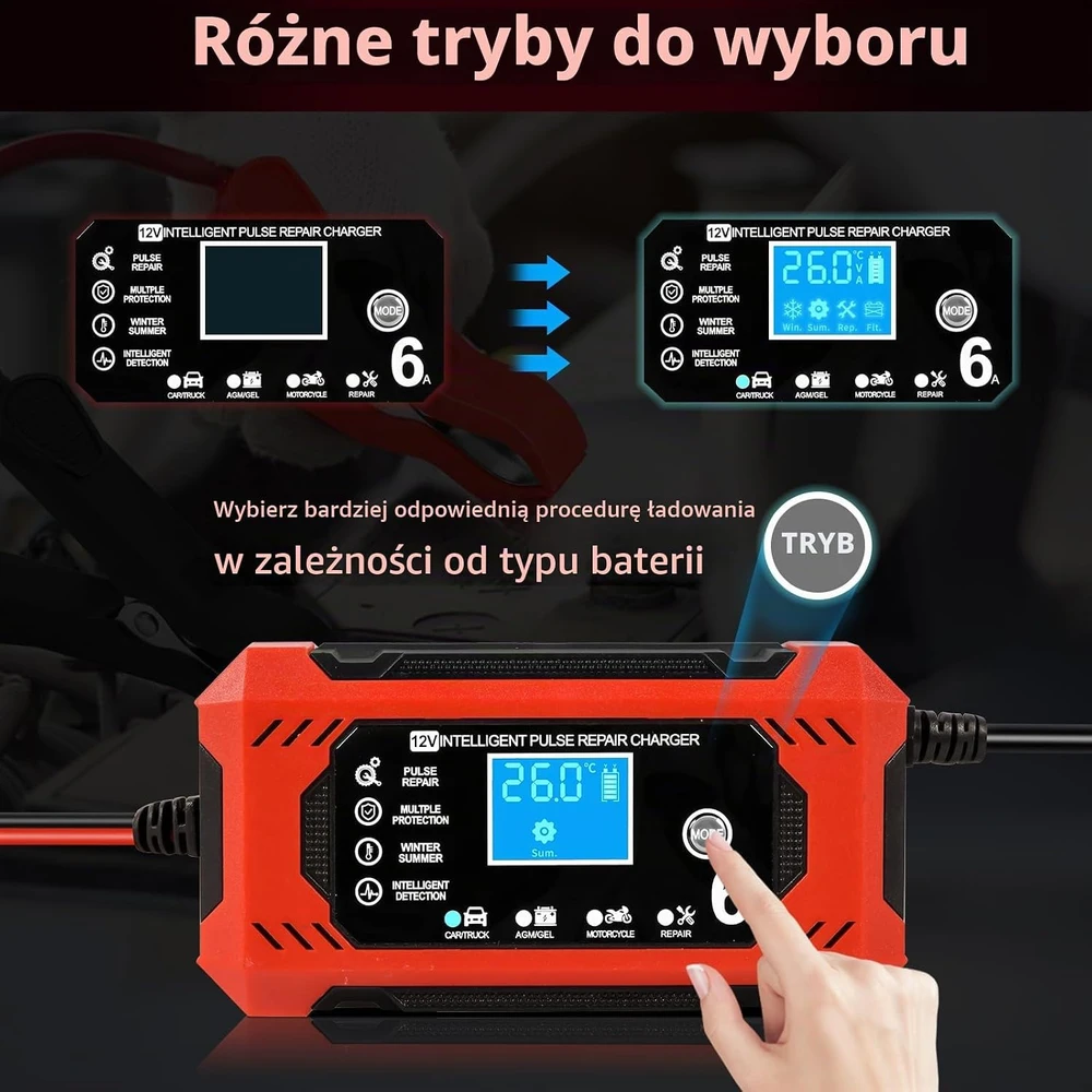 YIIFELL akumuliatorių įkroviklis 12 V 6 A su LCD ekranu