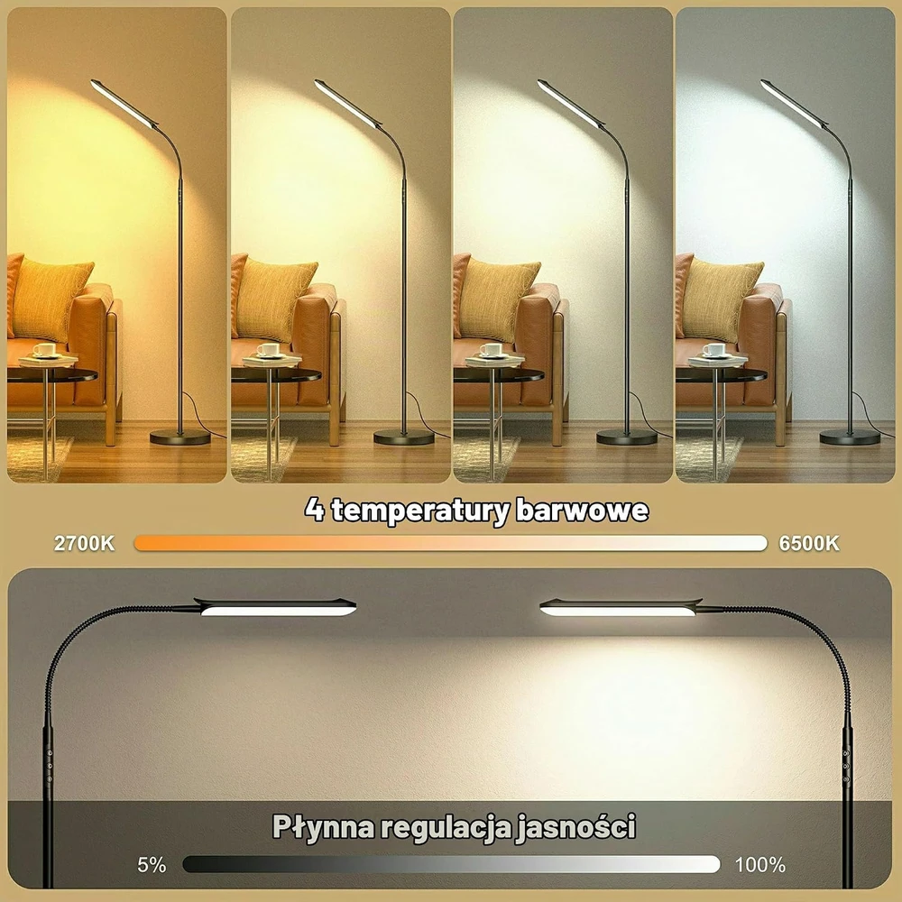 Yikuneng LED grindų lempa 18 W, 1800 lm, reguliuojama 2700–6500 K, FLL-018-F2