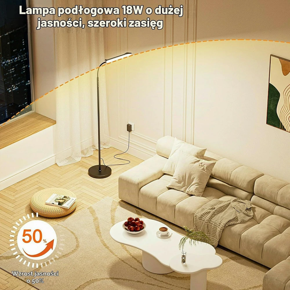 Yikuneng LED grindų lempa 18 W, 1800 lm, reguliuojama 2700–6500 K, FLL-018-F2